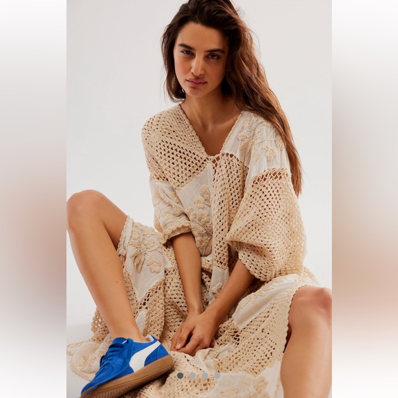 Free People Other - Free People Momo Love Story Crochet Kaftan Patchwork Floral Crochet Embroidery